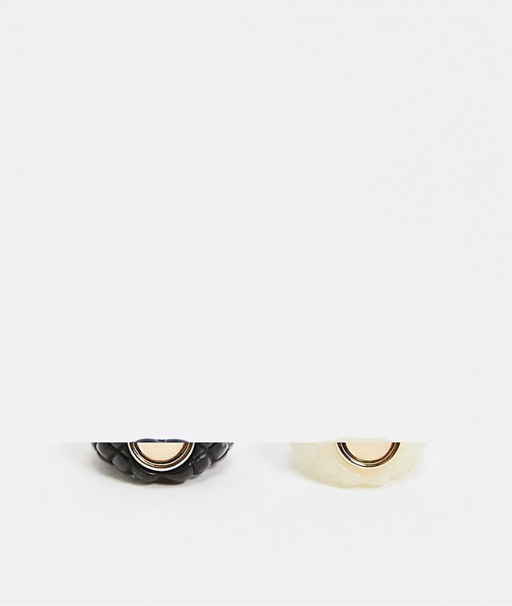 Asos Design Pack Of 2 Rings In Studded Plastic Resin In Black And White-multi