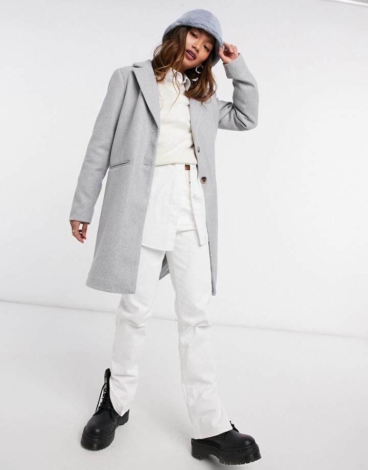 Vila Tailored Pea Coat In Gray-grey