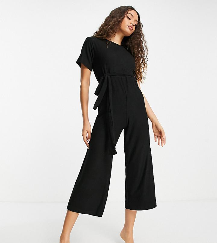 Asos Design Petite Lounge Super Soft Rib Jumpsuit In Black
