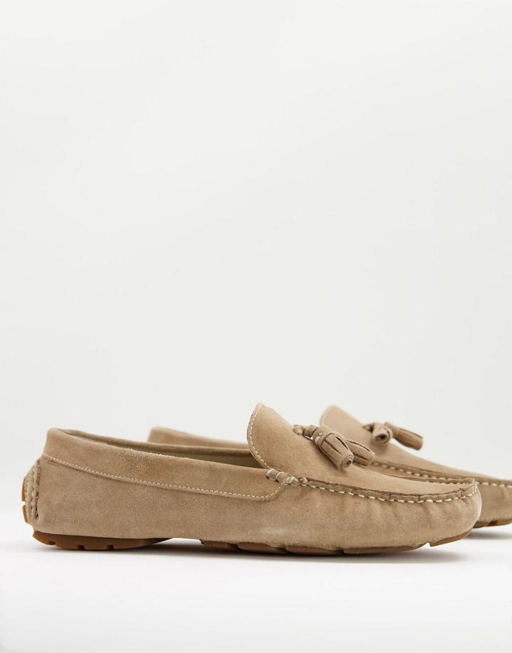 Silver Street Tassel Driving Shoes In Beige Suede-neutral