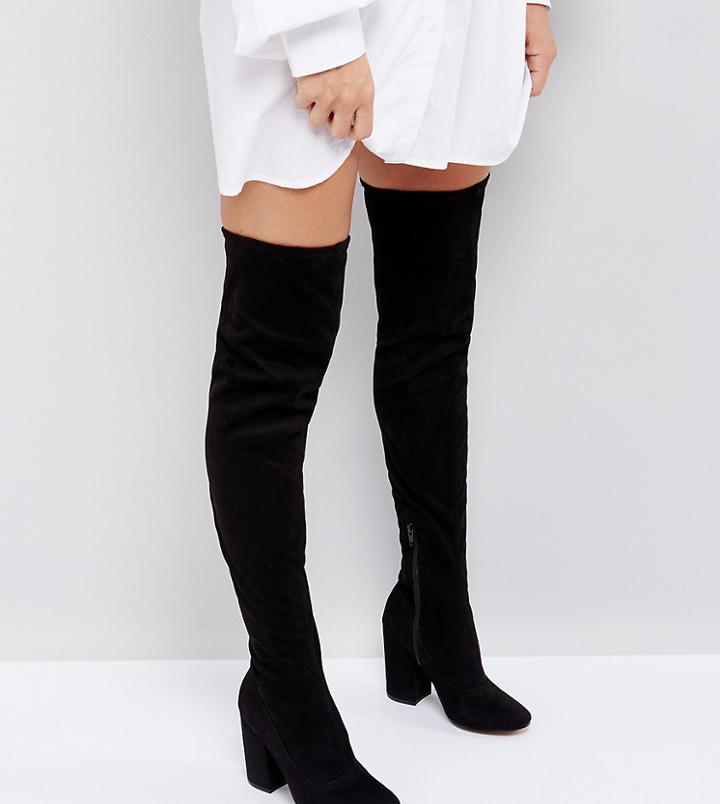 Asos Katcher Heeled Over The Knee Boots - Black