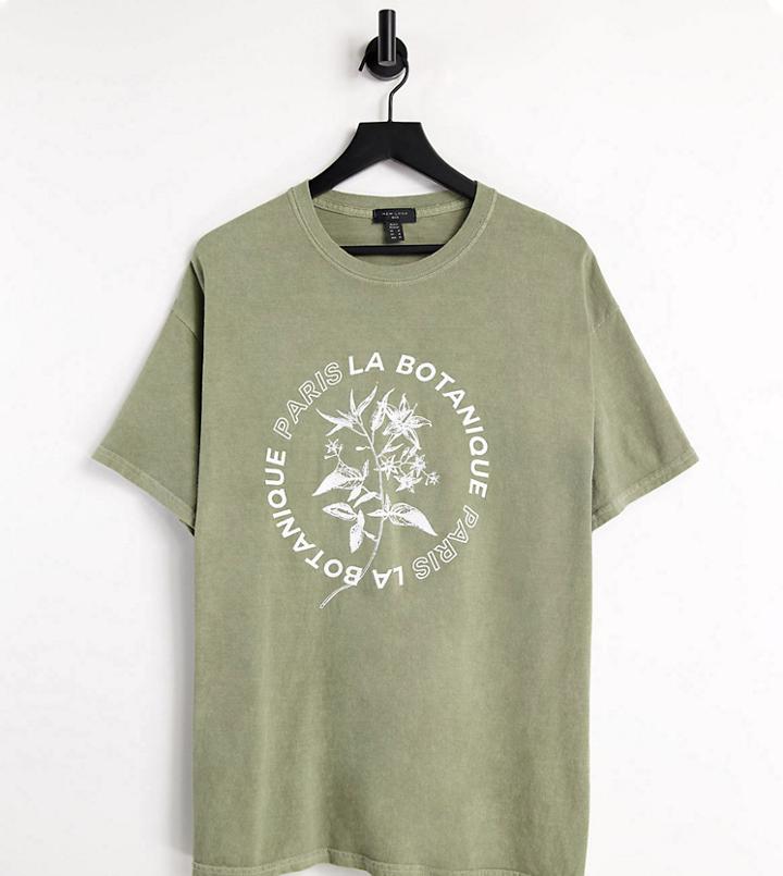 New Look Oversized Printed T-shirt In Washed Khaki-green
