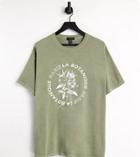 New Look Oversized Printed T-shirt In Washed Khaki-green