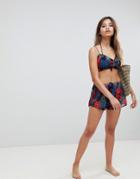 Missguided Floral Tie Waist Shorts - Multi