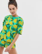 Asos Design Mix & Match Pyjama Banana All Over Print Jersey T-shirt-multi
