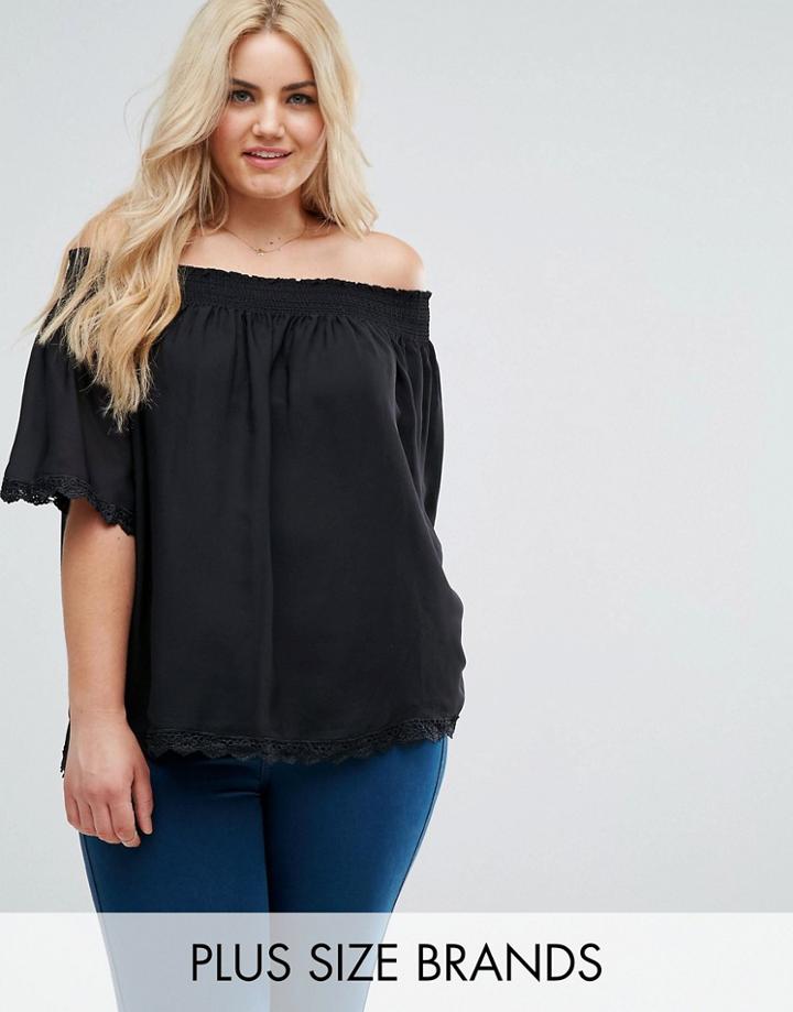 New Look Curve Crochet Trim Bardot Top - Black