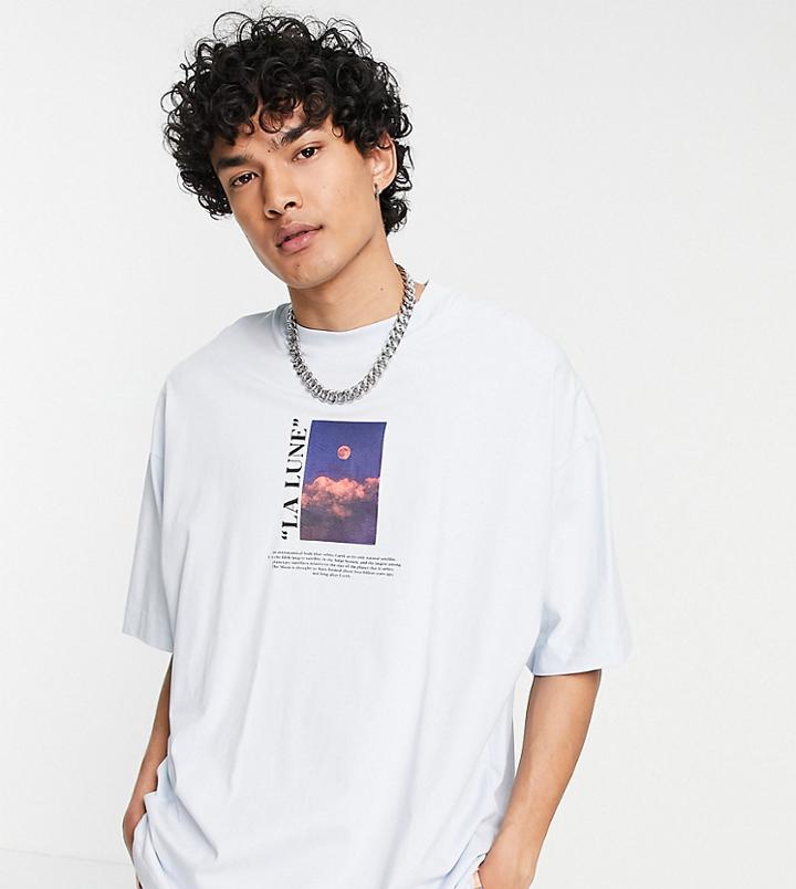 Collusion Oversized T-shirt With Photographic Print In Light Blue-blues