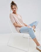 Asos Oversized T-shirt With V Neck And Dip Back In Rib - Pink
