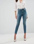 Asos Ridley High Waist Skinny Jeans With Seamed Split Front In Chayne Green Cast - Blue