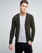 Asos Cotton Cardigan With Waffle Texture - Green