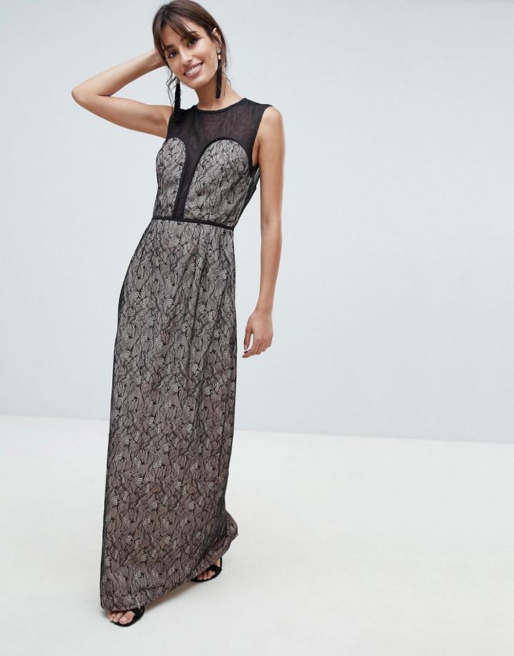 Little Mistress Contrast Lace Maxi Dress - Gold
