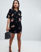 Ax Paris Ruched Printed Shift Dress - Black