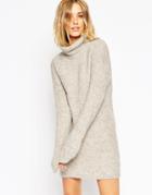Asos Tunic In Boucle Knit With Funnel Neck - Mink