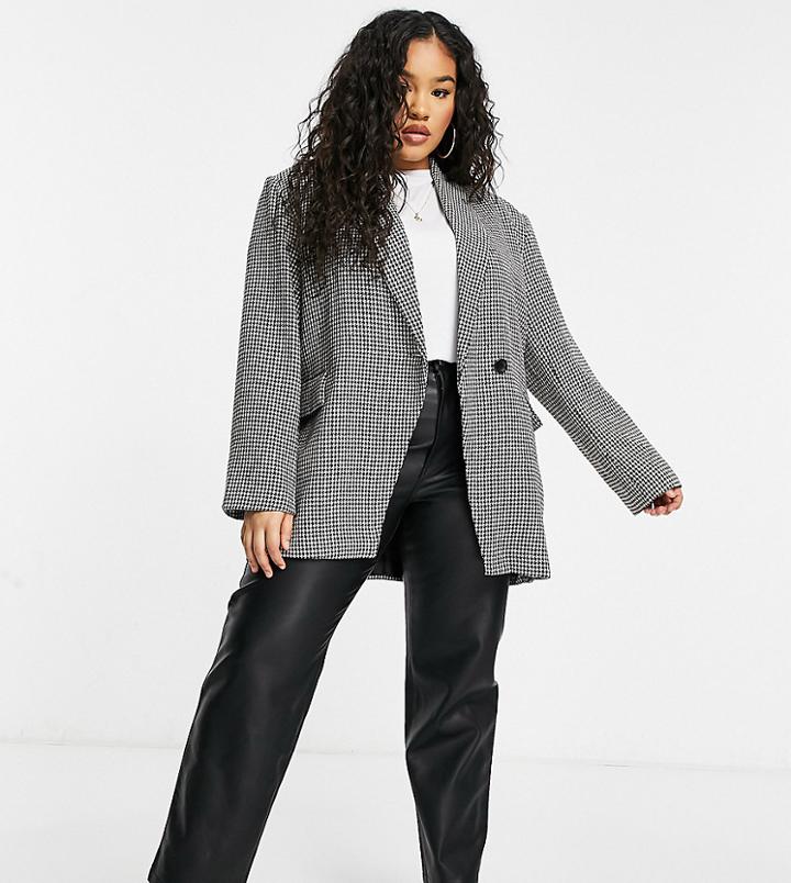Naanaa Plus Houndstooth Longline Jacket In Black And White