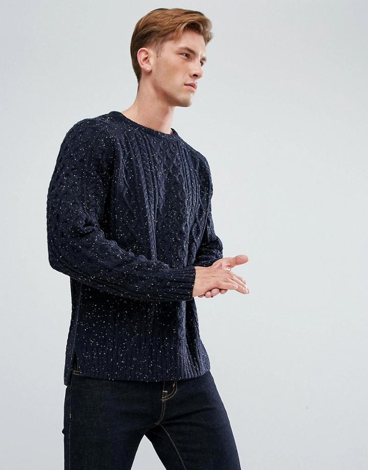 Bellfield Cable Knit Sweater - Navy