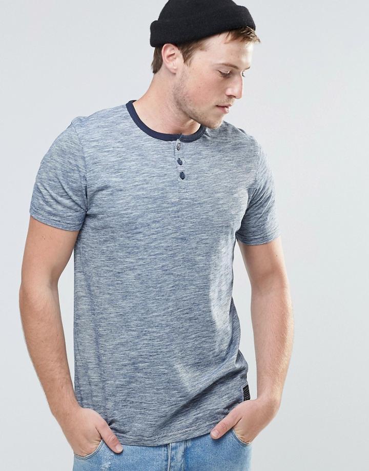 Brave Soul Grandad T-shirt In Marl - Navy