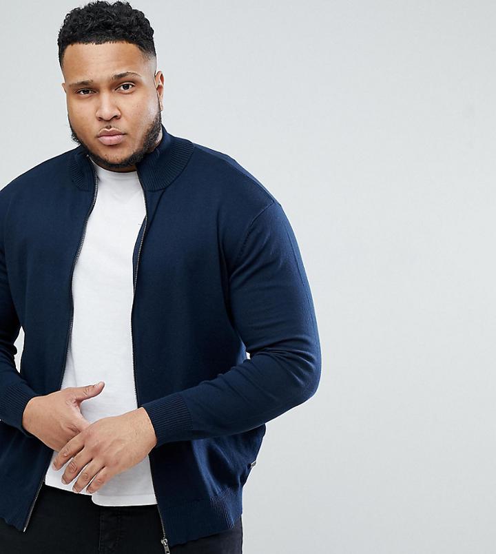 Only & Sons Plus Knitted Zip Through Cardigan - Navy