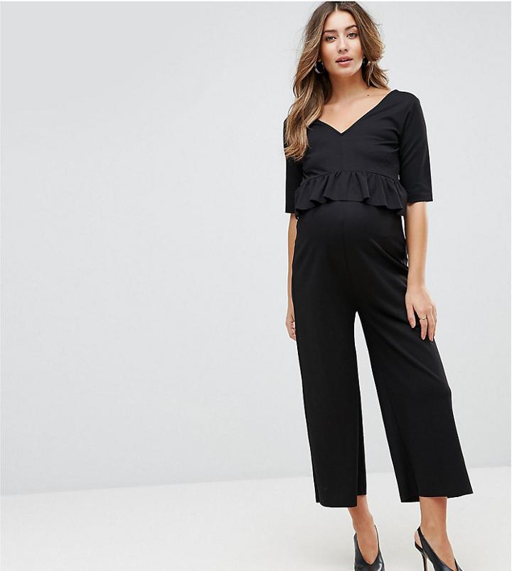 Gebe Maternity Nursing Jumpsuit With Soft Peplum - Black
