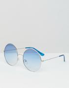 Asos Oversized Round Sunglasses With Blue Flat Lens - Silver