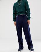 Asos Design Slouchy Suit Pants In Navy Velvet - Navy