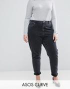Asos Curve Farleigh High Waist Slim Mom Jeans In Washed Black - Black