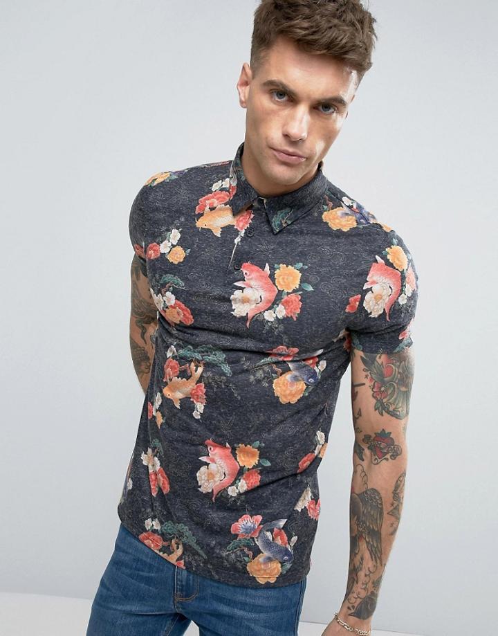 Asos Polo Shirt With All Over Koi Print - Multi