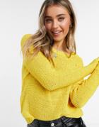 Only Knitted Long Sleeve Crew Neck Sweater In Mustard Yellow