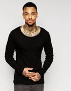 Asos Rib Extreme Muscle Long Sleeve T-shirt With Scoop Neck In Black - Black