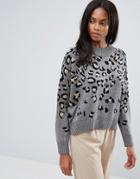 H.one Leopard Knit Wool Blend Sweater - Gray