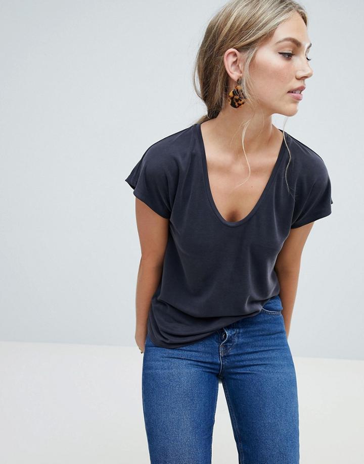 Warehouse Scoop Neck T-shirt - Black