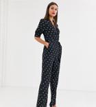 Fashion Union Tall Double Button Front Jumpsuit With Tie Waist In Allover Ditsy Floral-black