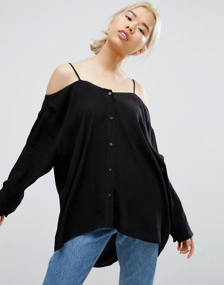 Weekday Cold Shoulder Shirt - Black