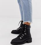Asos Design Wide Fit Alix Waxed Canvas Hiker Boots In Black - Black