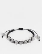 Asos Design Shamballa Beaded Bracelet In Black With Iced Detail-silver