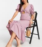 The Frolic Cut Out Midi Beach Dress In Pink Gingham