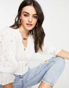 River Island Lace Front Broderie Blouse In Cream-white