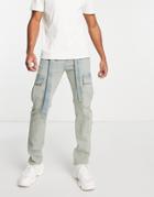Topman Belted Cargo Straight Jean In Dirty Light Wash Tint-blue