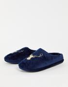 Truffle Collection Embroidered Stag Mule Slipper In Navy