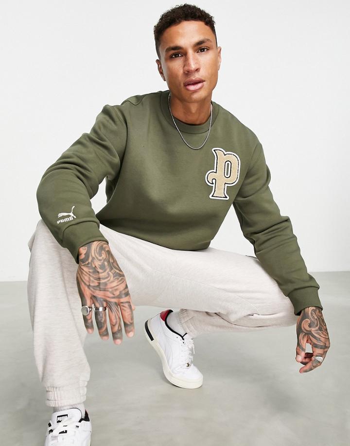 Puma Varsity Logo Sweatshirt In Green