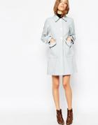 Asos Swing Coat With Contrast Button Detail - Pale Blue