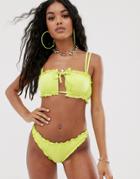 Asos Design Gathered Bandeau Bikini Top In Soft Yellow - Yellow