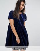 Reclaimed Vintage Velvet Smock Dress - Navy