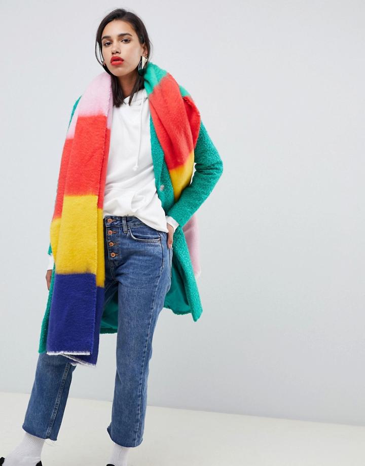 Asos Design Oversized Long Rainbow Block Stripe Scarf - Multi