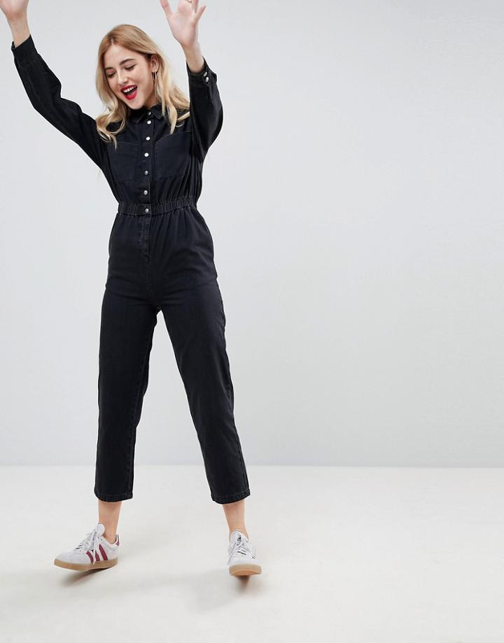 Asos Denim Utility Jumpsuit In Washed Black - Black