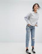 Bershka Sequin Detail Mom Jean - Blue