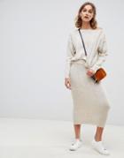 Asos Design Two-piece Midi Skirt In Wide Rib-beige