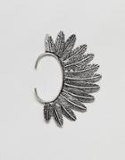 Asos Design Ear Cuff With Feather In Burnished Silver - Silver