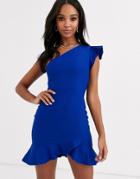 Vesper One Shoulder Mini Dress With Flippy Hem In Cobalt-blue