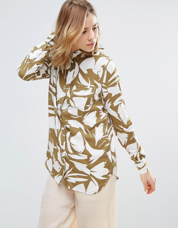 Ganni Wilson Leaf Print Shirt - Brown