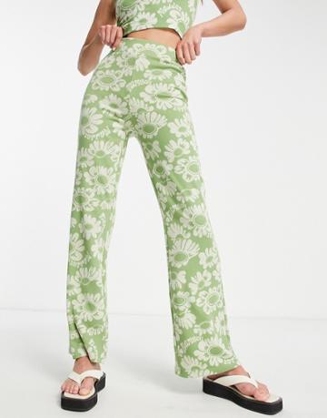 Damson Madder Floral Knit Pants In Green - Part Of A Set
